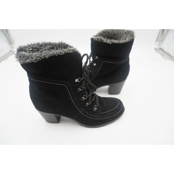 Isotoner Joanne Blacc Suede Faux Fur Lined Lace Up Ankle Boots Lug Sole Sz 8.5M - Picture 5 of 9